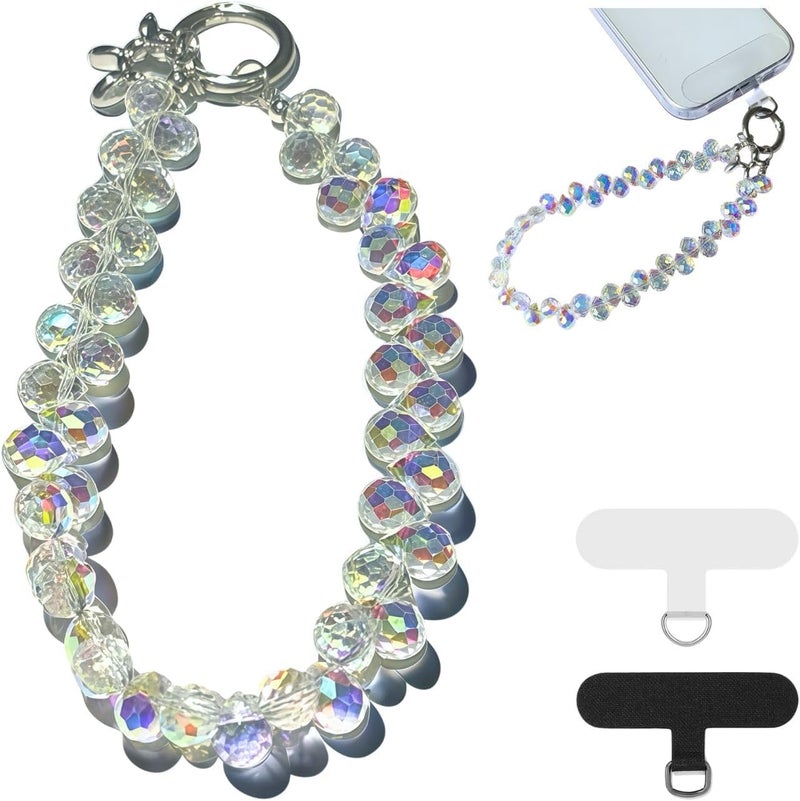 KEESOO Store White Pure Shine Crystal Original Design Phone Charm with 2 Tether Tabs – Stylish, Durable, and Hands-Free Phone Chain – Compatible with iPhone, Samsung, Pixel & More - Image 1